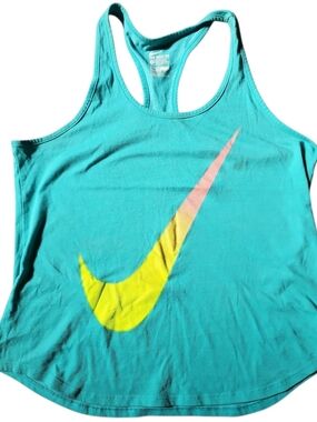 Nike Teal Racerback Tank with Yellow-Pink Swoosh